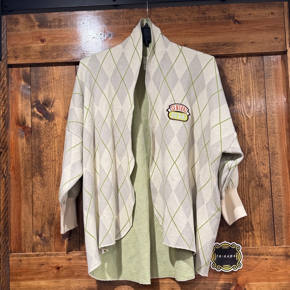 CultureFly Friends Central Perk Green Argyle Cardigan Costume Size Large NWT